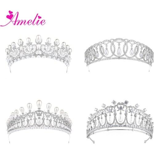 High Quality Pearls CZ Cubic Zirconia Tiara and Crowns Wedding Hair Accessories Girlfriend Birthday Gift Princess Crown