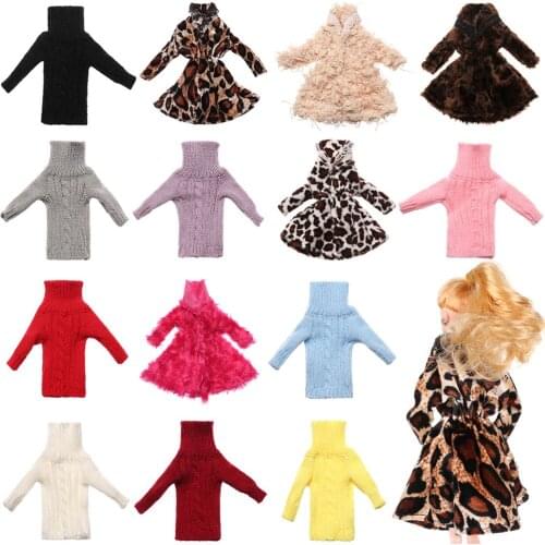 Handmade Tops casual dress dressing clothes multicolored Mini knitted sweater fur coat doll accessories for barbie doll kids toy