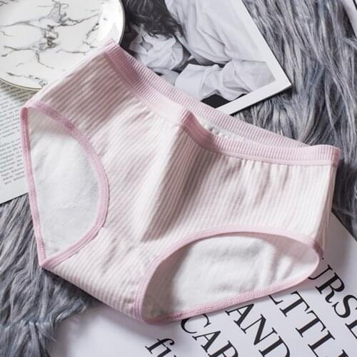 2019 Women Panies New Striped Girl Cute Japanese Mid-rise Waist Briefs Large Size Cotton Lingerie Underwear