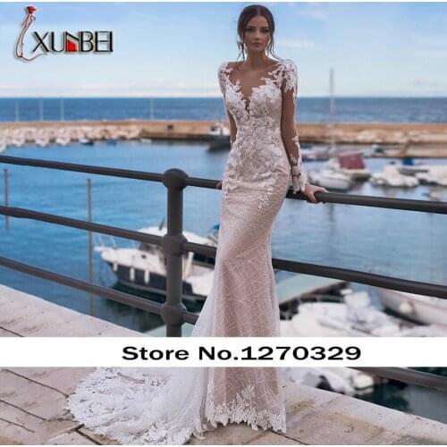 Vestido De Noiva Mermaid Wedding Dresses Long Sleeve Elegant Beaded Backless Lace Appliques Bride Gown Mariage Bride Dresses