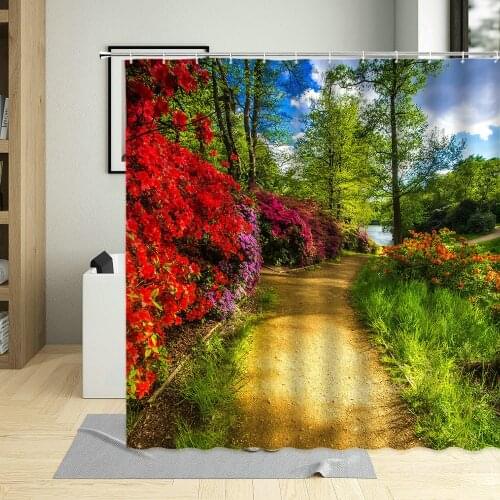 Fairy Dream Forest Shower Curtain Fantasy Spring Flowers Green Plant Tree Curtains Autumn Nature Forest Landscape Bathroom Decor