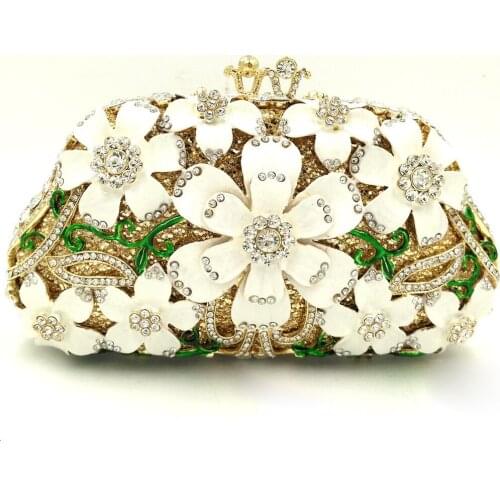 Bag For Women New Design Flower Good Quality Wedding Bridal Sparkle Hardcase Full Crystal Bag Rhinestone HandBag Party Clutch