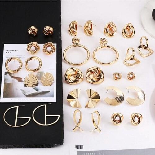 15 Design Classic Gold Color Twisted Love Knot Stud Earrings Punk Women Simple Geometric Small Earrings Wedding Bridal Jewelry