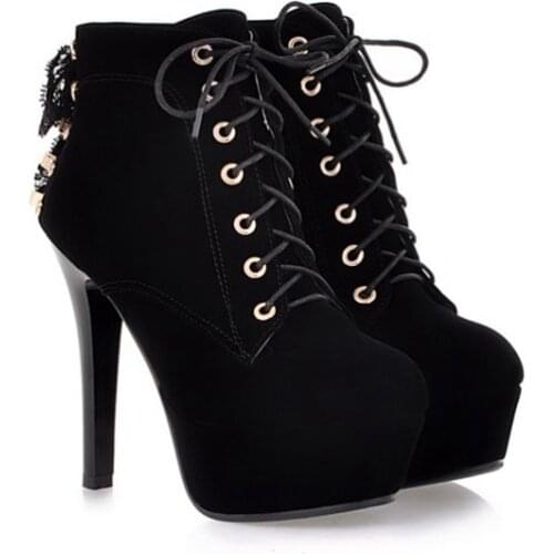 New Lace Up Elegant Sexy Women Shoes 11cm High Heels round toe Dance Shoes Party Platform Ankle Boots Dancing wedding Shoes 19-2