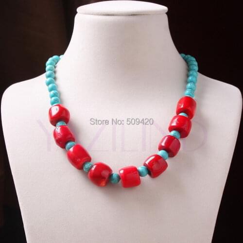 Wholesale>>>Tibetan Style Natural Coral Turquoise Ball Hand-tied Women Statement Necklace