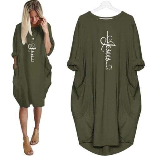 Jesus Cross Christian Pray Faith Letter Print Dress for Female Harajuku Long Sleeve Vintage Dress Women Femme Lover Summer Gift