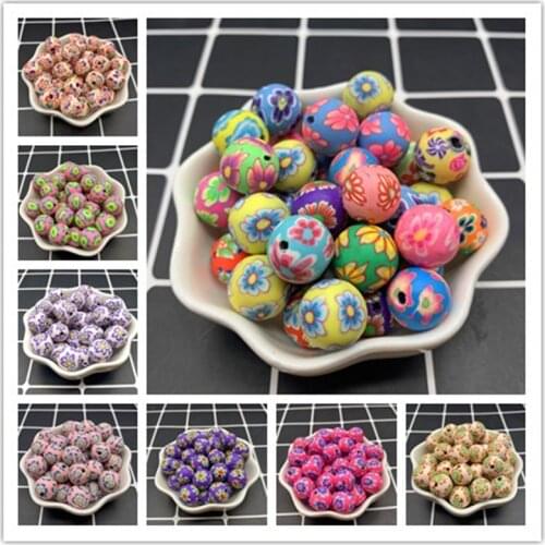 New Polymer Clay Flower Pattern Printing Beads 10pcs 12mm Round Loose Beads DIY for Make Jewelry