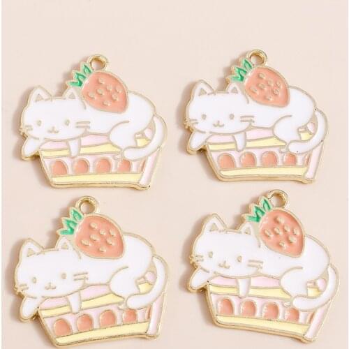 10pcs 25*25mm Cute Strawberry Rabbit Charms Pendants for Necklaces Earrings Making Accessories Enamel Fruit Animal Charms Craft