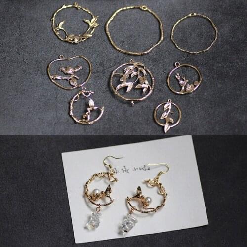 4pcs Diy Jewelry Accessories Alloy Simple Flower Circle Earrings For Women Pure Copper Plated Bracelet Fashion Necklace Pendant