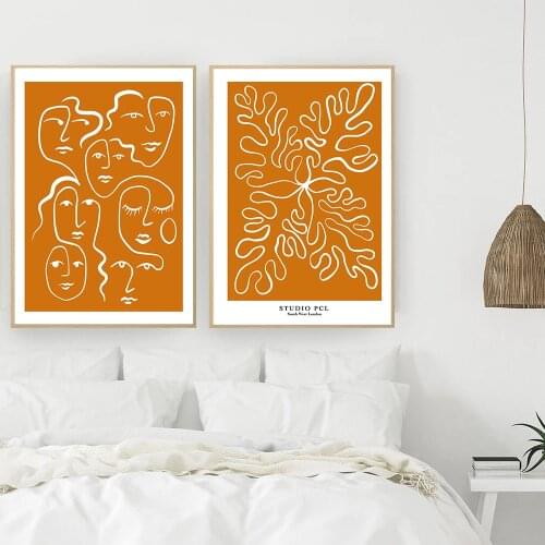 Abstract Woman Face One Line Drawing Prints Leaf Plants Poster Minimalist Nordic Poster Canvas Painting Wall Art Picture Decor