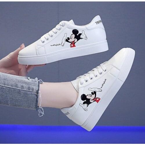 Disney Mickey white shoes ladies spring new single shoes Mickey Mouse Korean wild casual shoes student fashion board shoes