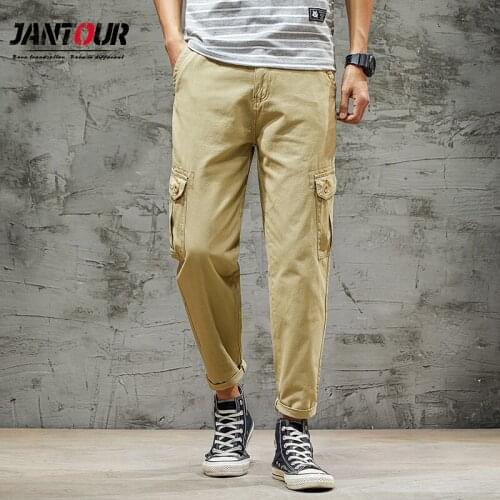Jantour 2020 New Cargo Pants Men Harem Pants Regular Fit Military Track Trousers Fashion Casual Cotton Quality Clothes Size 38