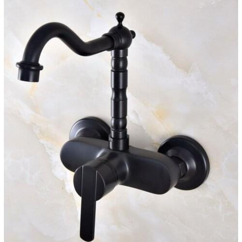 Black Oil Rubbed Brass Wall Mounted Single Handle Lever Bathroom Kitchen Sink Faucet Mixer Tap Swivel Spout anf845