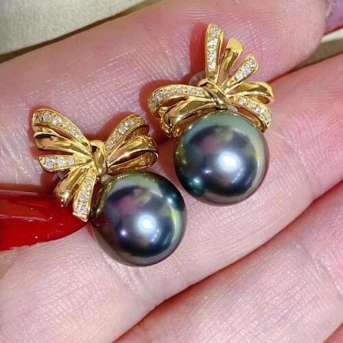 D506 Pearl Earrings Fine Jewelry 925 Sterling Silver 8-8.5mm Nature Fresh Water Peacock Green Black Pearls Stud Earrings