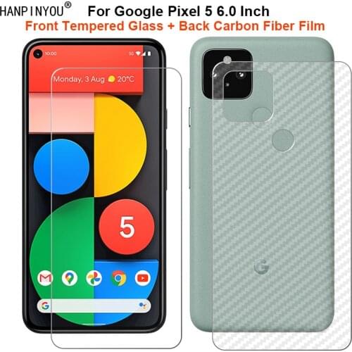 For Google Pixel 5 Pixel5 6.0" 1 Set = Soft Back Carbon Fiber Film + Ultra Thin Premium Tempered Glass Front Screen Protector