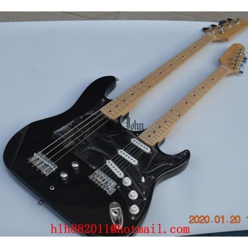 New Double Neck Electric Guitar,4 string Bass Upper&6 Strings Guitar Lower Black Basswood Body&Maple Neck Maple Fingerboard B270