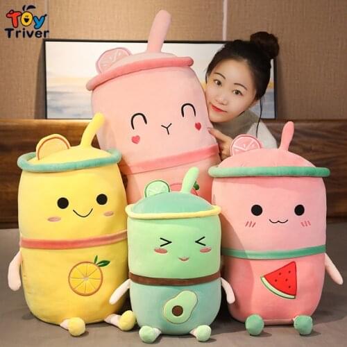 Kawaii Boba Fruit Juice Bubble Tea Cup Watermelon Strawberry Avocado Lemon Plush Toys Stuffed Doll Kids Girls Birthday Gifts
