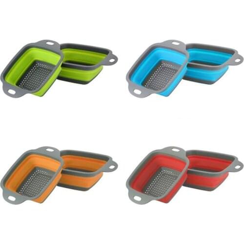 100pcs Foldable Fruit Vegetable Washing Basket Strainer Silicone Colander Collapsible Drainer With Handle Kitchen Tools SN3854