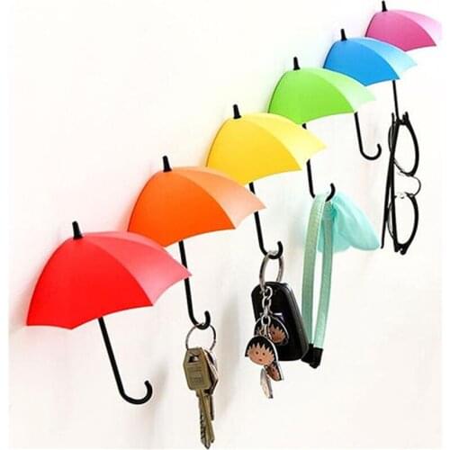 Creative 3Pc/lot Creative Colorful Umbrella Shaped Wall Mount Key Holder Rack Wall Hook Hanger Kitchen Decorative Organizer