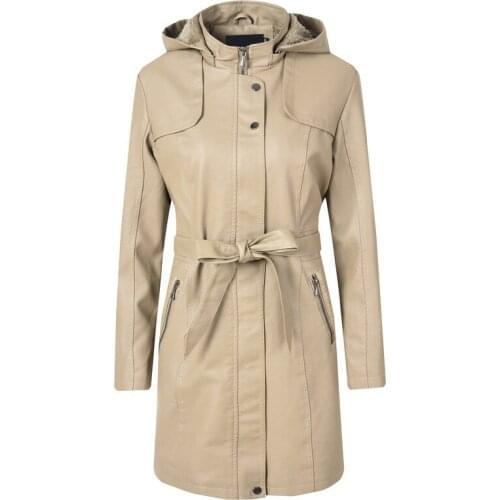 Cool Leather Long Jacket New Spring Women Loose Belt PU Leather Windbreaker Trench Coat Slim Autumn Jacket Fur Jacket