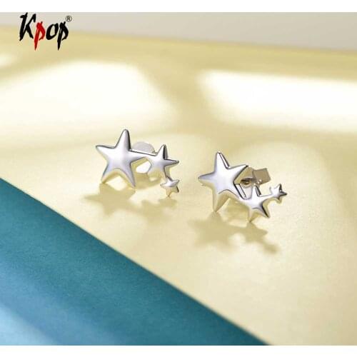 Kpop Cute Star Earrings Genuine 925 Sterling Silver Dainty Ear Studs for Women E6038