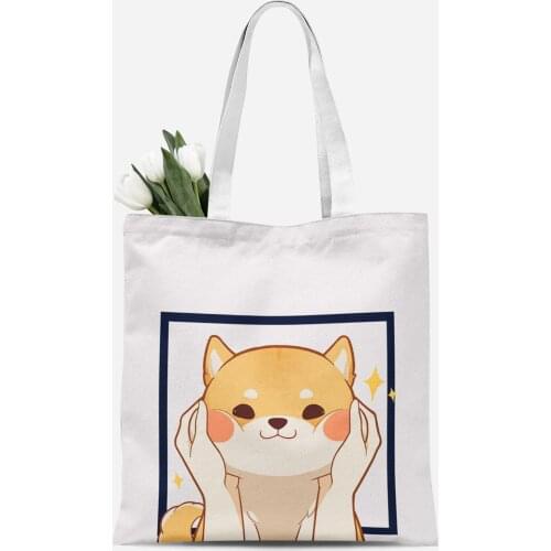 Cartoon anime cute Shiba Inu pattern girl shoulder bag women large tote handbag shopping bag gift bag