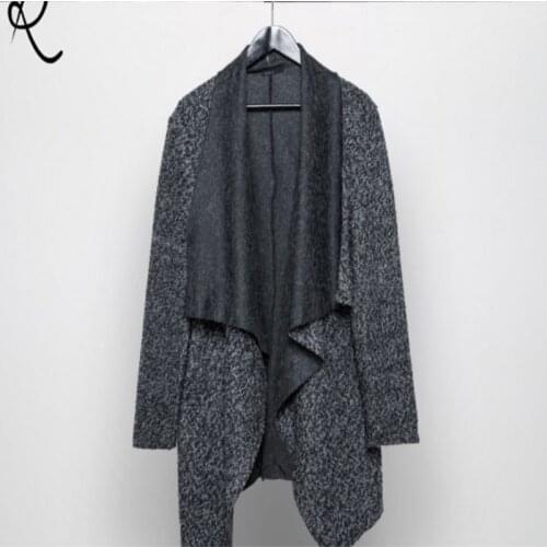 Autumn winter male new style lapel coat male personality irregular clipping long cardigan coat marble gray department