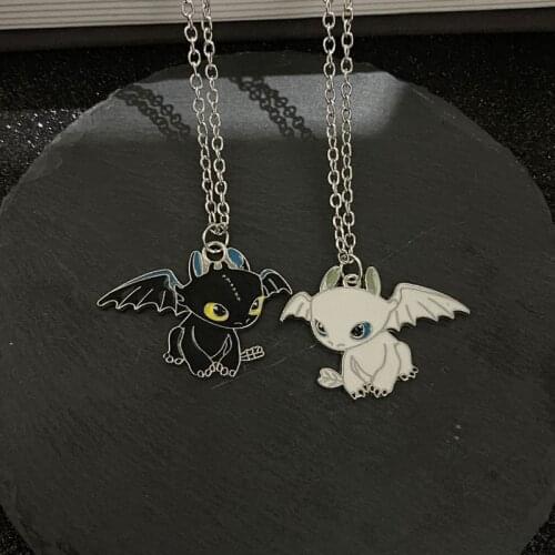 2021 New 1PC Fashion Cartoon Necklace Black and White Night Evil Double Dragon Personality Hip Hop Couple Friends Gift Pendant