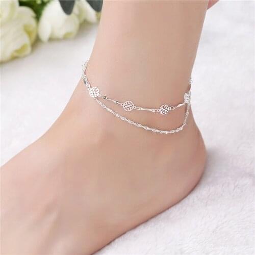 Real 925 Sterling Silver Anklet for Women Jewelry Elegant Flower Ankle Barcelets for Foot Gift CB165