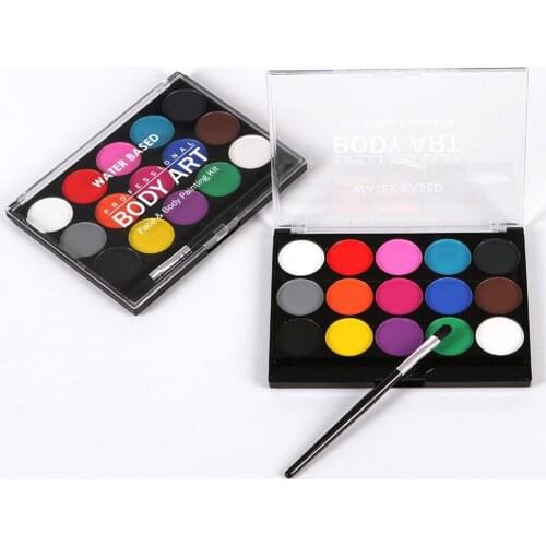 6/15 Colors Washable Body Art Paint Face Paint Palette Tattoo Makeup with 1 Brush Halloween Fancy Party Makeup Kit