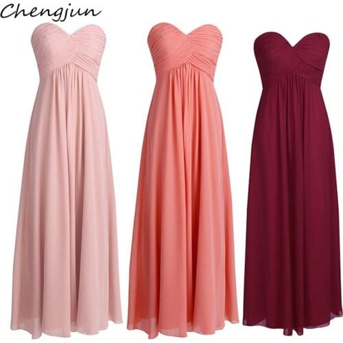 Chengjun Simple Cheap Sweetheart Sleeveless Chiffon Long Bridesmaid Dresses 2019
