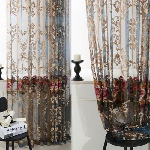 Romantic Peony Embroidery Sheer Curtains French Style Window Tulle Jacquard Curtains For Living Room Bedroom Decor Chic Curtain