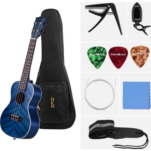 23 Inch Acoustic Concert Ukulele Ukelele Uke Blue Plywood Body Engineered Wood Fingerboard Bridge with Ukelele Kit