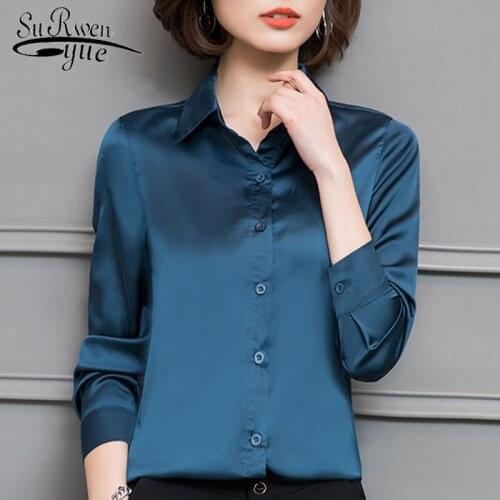 2021 Women Tops and Blouses Autumn Fashion Long Sleeve Office Work OL Satin Shirts Women Turn Down Collar Chiffon Blouse 2245