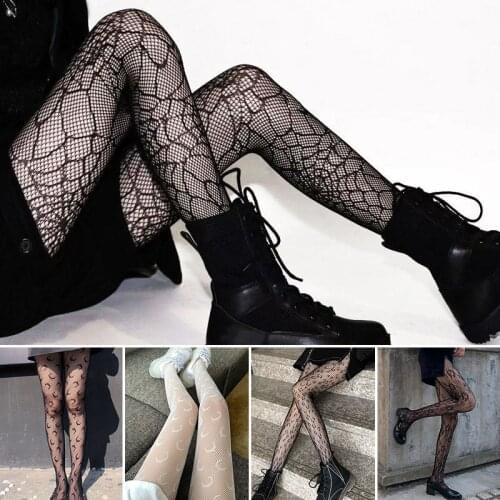 Women Moon Print Hollow Fishnet Mesh Lace Pantyhose Tight Stockings Casual Nightclubs Calcetines Sexy Black Stockings Колготки