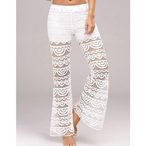 Womens pants 2019 summer new solid color lace stitching casual wild pants split trousers loose large size temperament pants