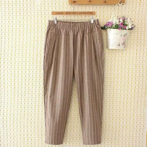 Plus Size Womens Striped Pants Korean Loose Officewear Casual Long Pants