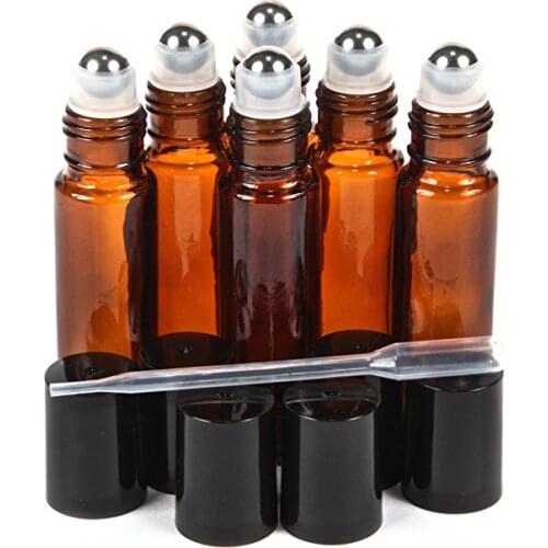 10 ml Amber Blue Clear Glass Roll-on Bottles with Stainless Steel Roller Balls 0.5 ml Dropper Included 6pcs/lot P106