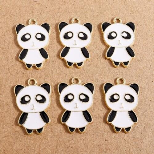 10pcs 17*25mm Cartoon Enamel Panda Charms for Jewelry Making Alloy Animal Charms for DIY Handmade Pendants Necklaces Earrings