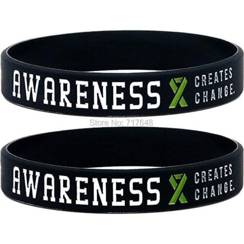 100pcs Green Awareness Ribbon wristband silicone bracelets free shipping by epacket A