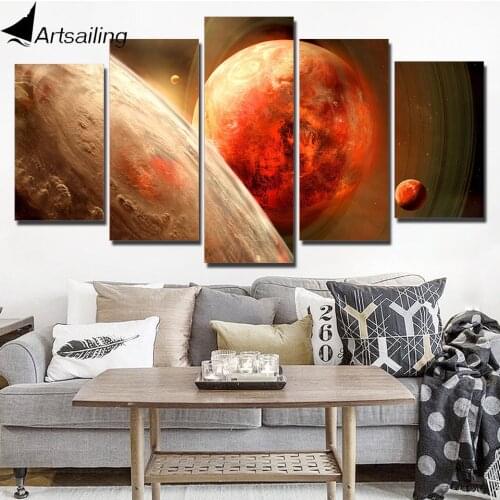 ArtSailing HD Printed 5 Piece Canvas Art Planet Space Moon Painting Wall Pictures for Living Room Free Shipping ny-7438C