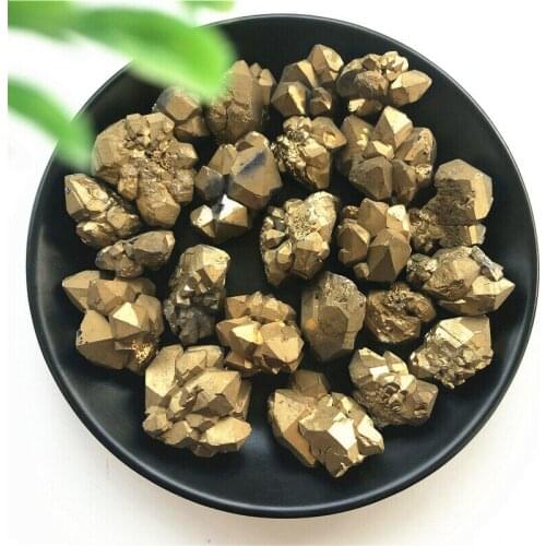 50g 10-30mm Electroplated Golden Titanium Aura Amethyst Skeletal Quartz Crystal Cluster Healing Natural Stones and Minerals