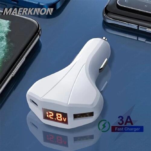 Car Charger PD 18W USB Charger Quick Charge 4.0 3.0 Digital Display Fast Charging For iPhone 12 X Huawei Xiaomi PD Car Charger