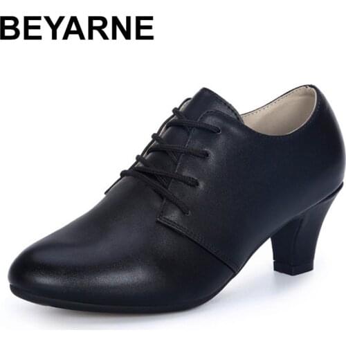 BEYARNENew Professional Modern Dance Shoes Ballroom Tango Latin Salsa Rubber Soft Sole for Women/Ladies /Girls 5CM Heels Leather