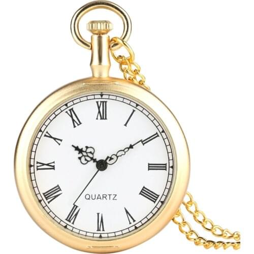 Luxury Gold Color Open Face Quartz Pocket Watch Men Pendant Fob Watch Clock White Dial Analog Best Gifts for Christmas Birthday