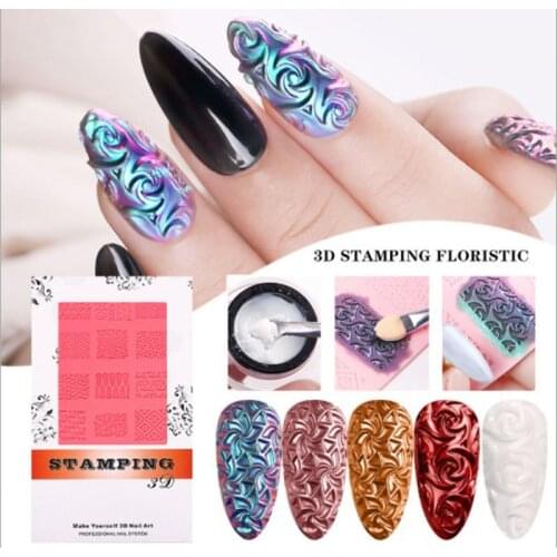 Nail Art Silicone Printing Template Powder Chrome Pigment Dust Environment-Friendly Template 3D Relief decorating tool