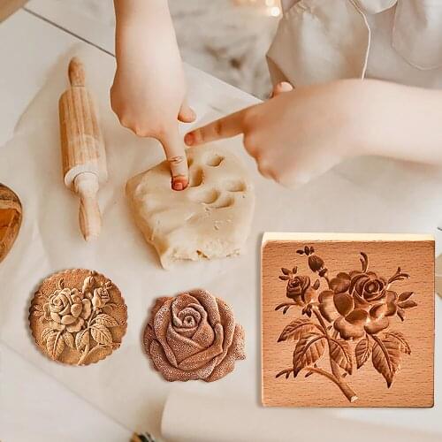 New Edition Rose Cookie Cutters Mold DIY Embossing Mould Dessert Baking Wooden Mold For kitchen Baking Eid al-Fitr Pastry