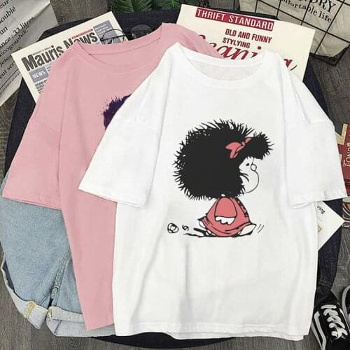 Kawaii Mafalda Cartoon Graphic Print T-shirt Women Harajuku Aesthetic White Tops Tshirt 2021 Korea Fashion Casual Female T Shirt