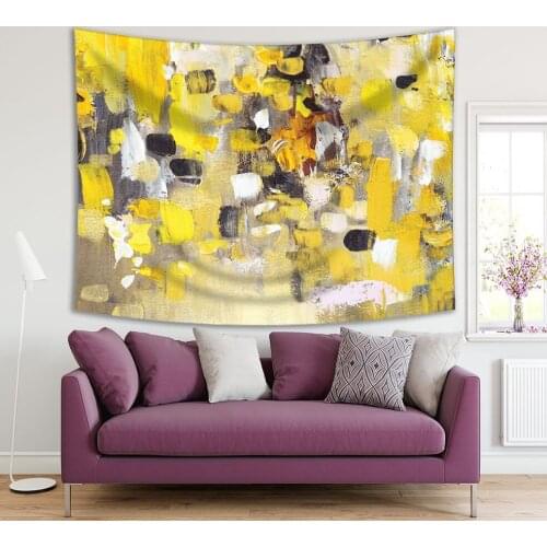 Tapestry Abstract Oil Painting Brush Strokes Fall Colors Decorative Modern Artwork Yellow Beige Black