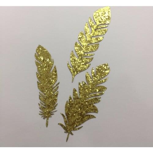 Happymems 3 Different Style Feather Iron On Patches Gold Glitter Iron On Patches For Art Clothes Decoration Iron On Patches